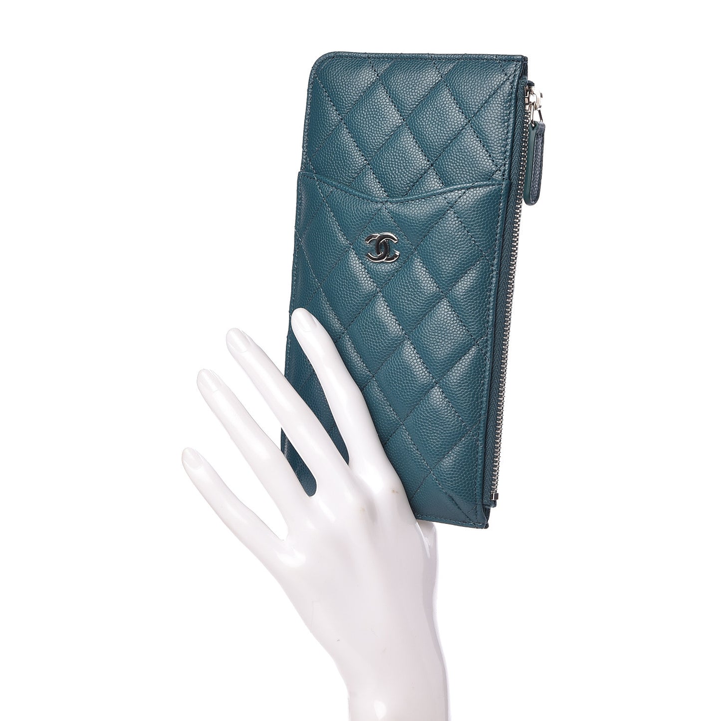 Caviar Quilted Classic Flat Wallet Pouch Dark Turquoise