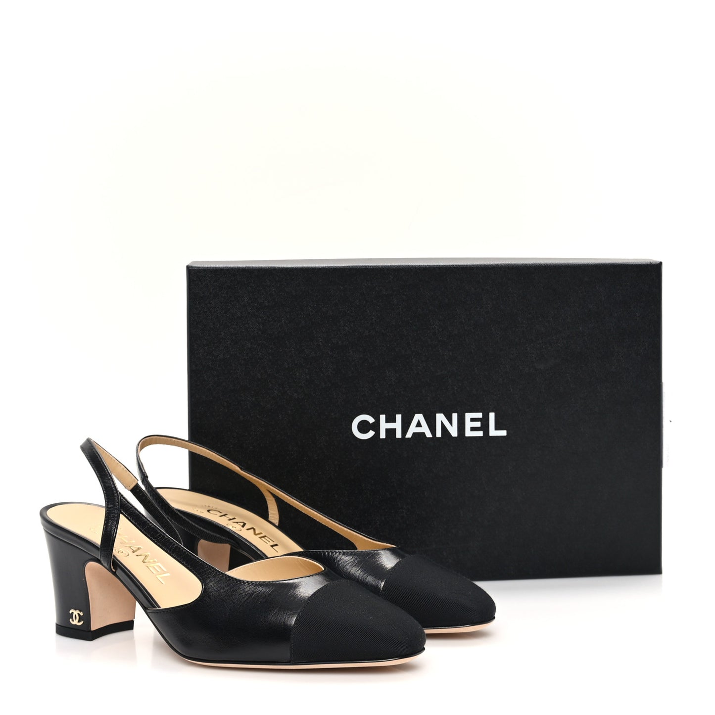 Goatskin Grosgrain Cap Toe CC Slingback Pumps 37 Black