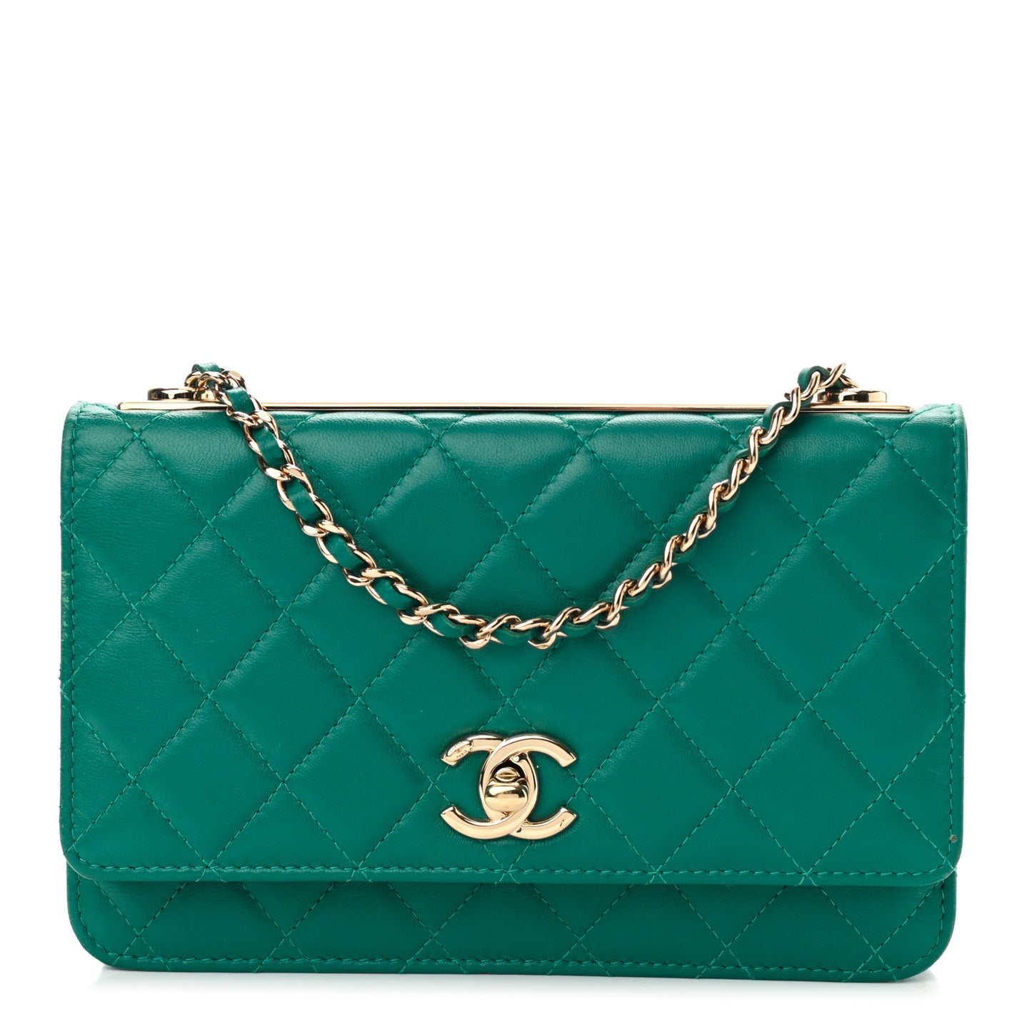 Lambskin Quilted Trendy CC Wallet On Chain WOC Green
