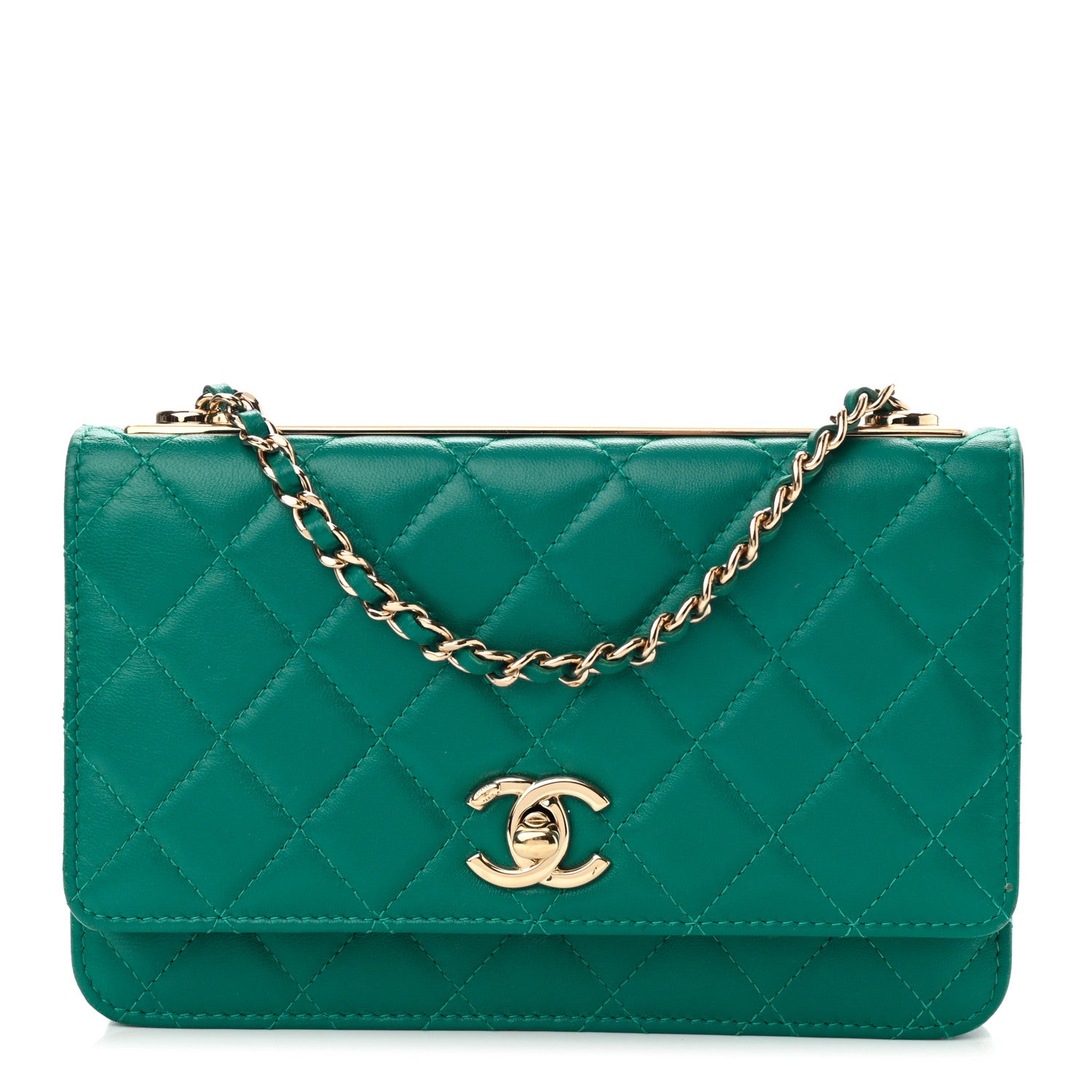 Chanel Lambskin Quilted Trendy CC Wallet On Chain WOC Green 1 of 12