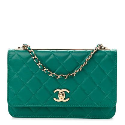 Chanel Lambskin Quilted Trendy CC Wallet On Chain WOC Green 1 of 12