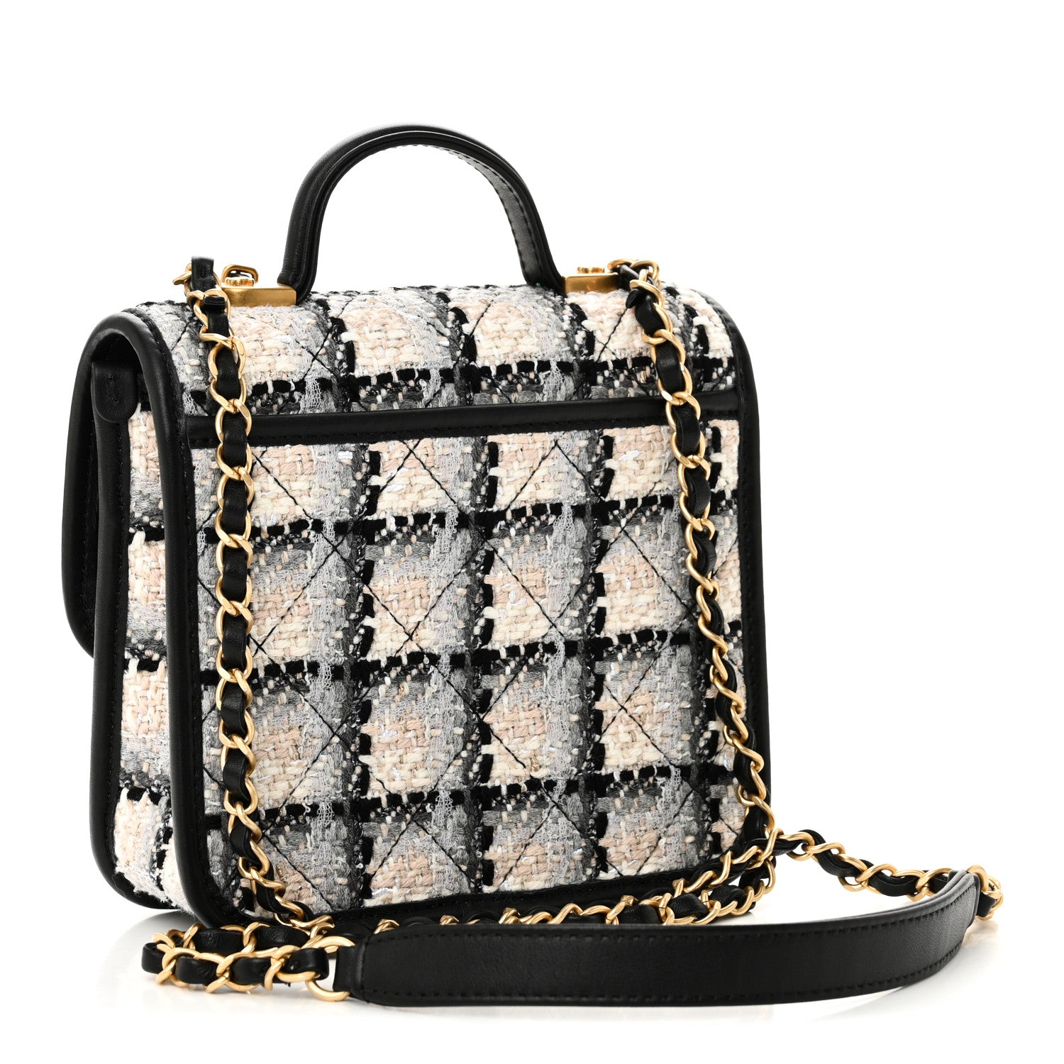 Chanel Tweed Calfskin School Memory Mini Top Handle Flap Ecru Grey Beige Black 3 of 11