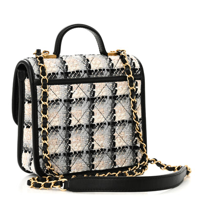 Chanel Tweed Calfskin School Memory Mini Top Handle Flap Ecru Grey Beige Black 3 of 11