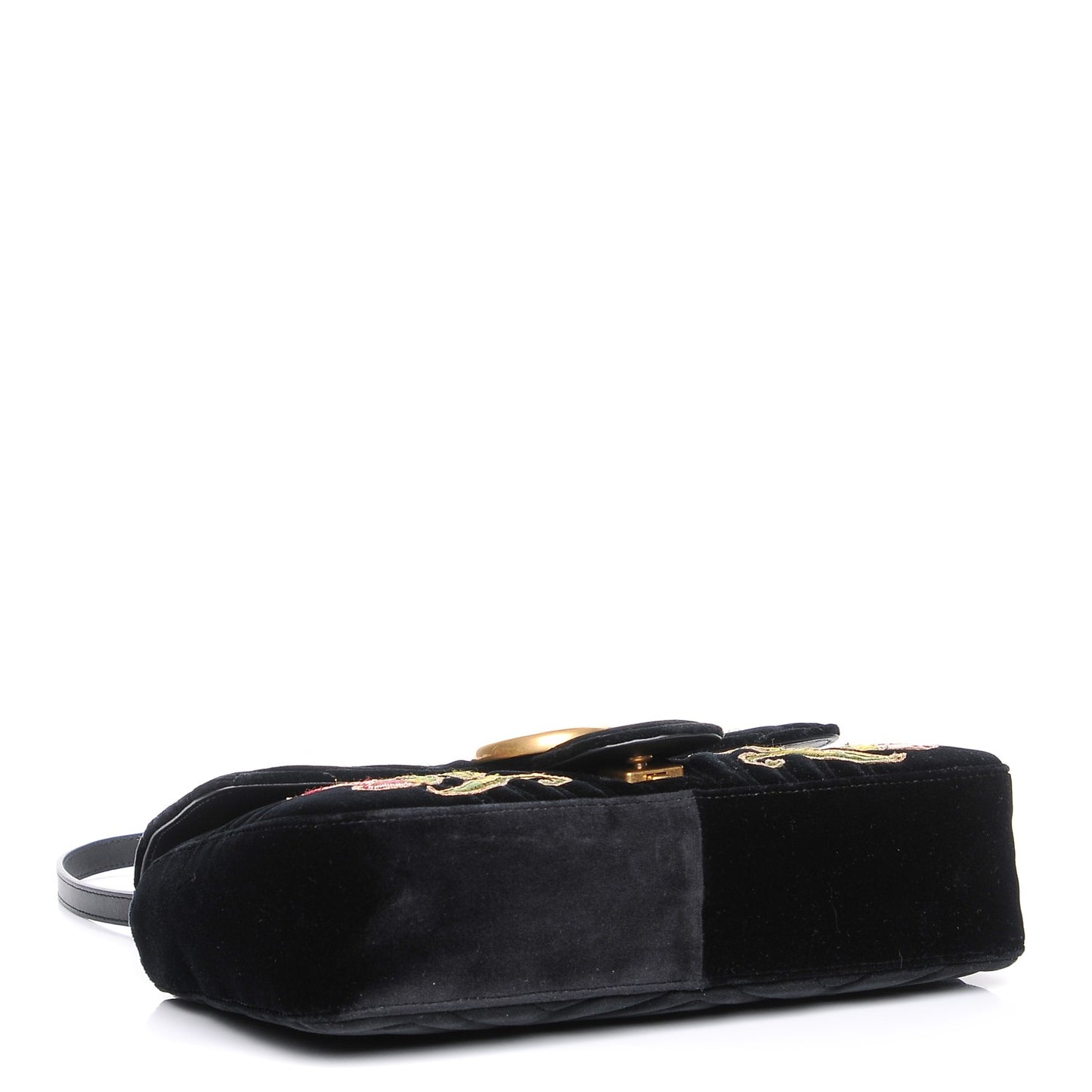 Velvet Matelasse Loved Embroidered Medium GG Marmont Shoulder Bag Black