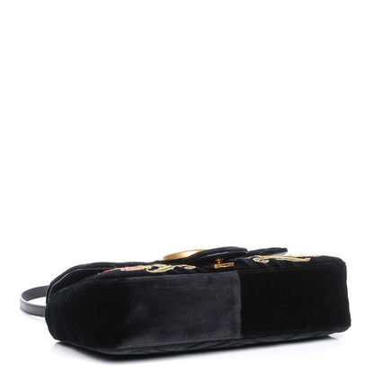 Gucci Velvet Matelasse Loved Embroidered Medium GG Marmont Shoulder Bag Black 4 of 8
