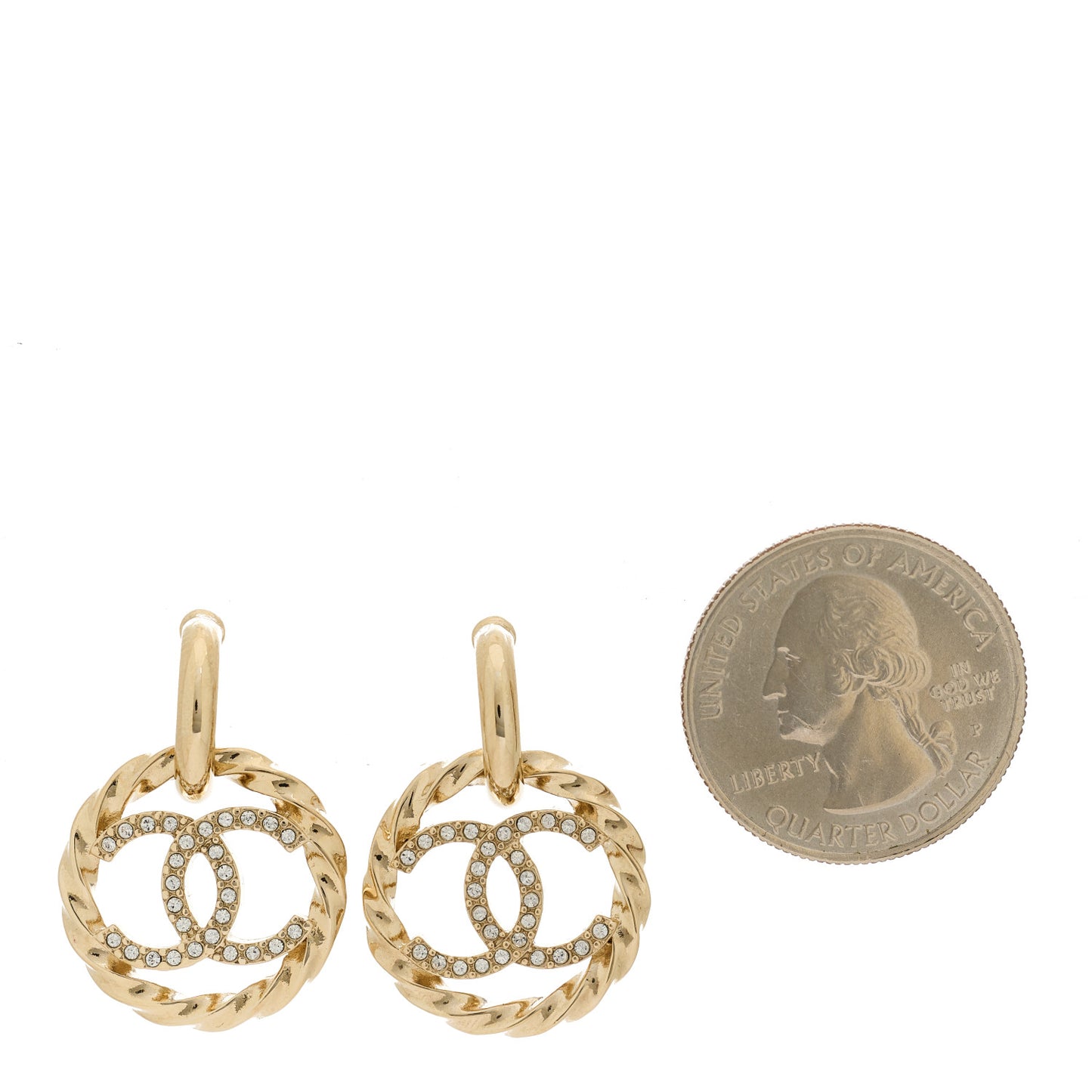 Twist Crystal CC Drop Earrings Gold
