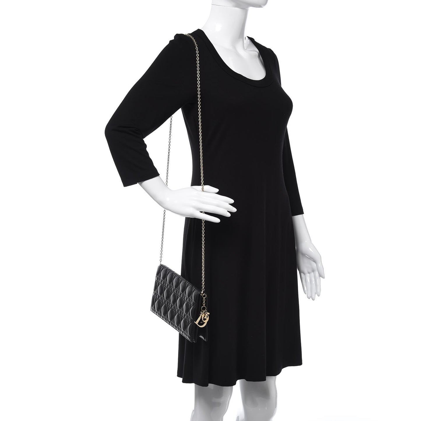 Lambskin Cannage Lady Dior Convertible Clutch Black