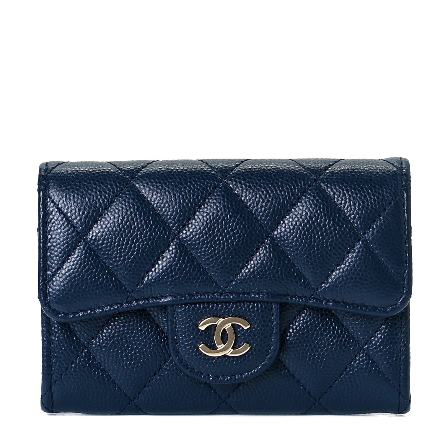 Chanel Caviar Quilted Flap Card Holder Wallet Navy Blue 1 of 8