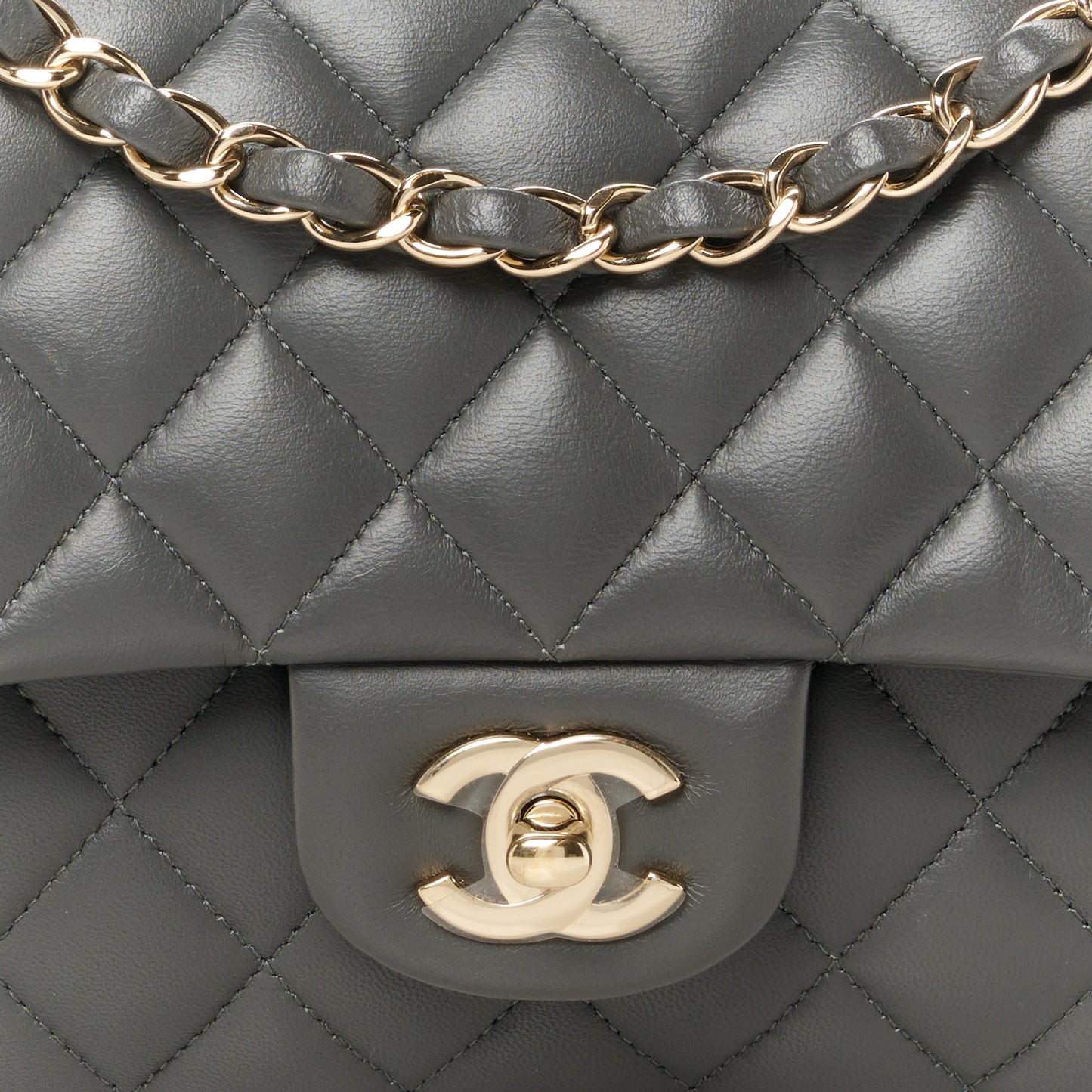 Lambskin Quilted Medium Double Flap Dark Grey
