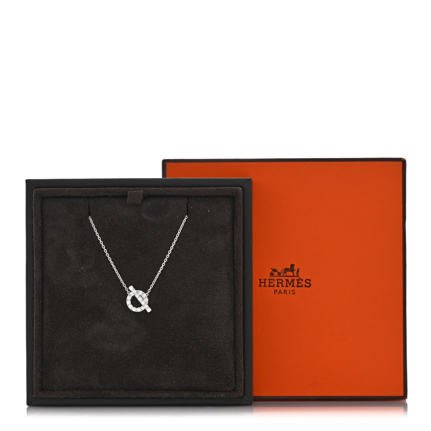 Hermes 18K White Gold Diamond Finesse Pendant Necklace 6 of 6