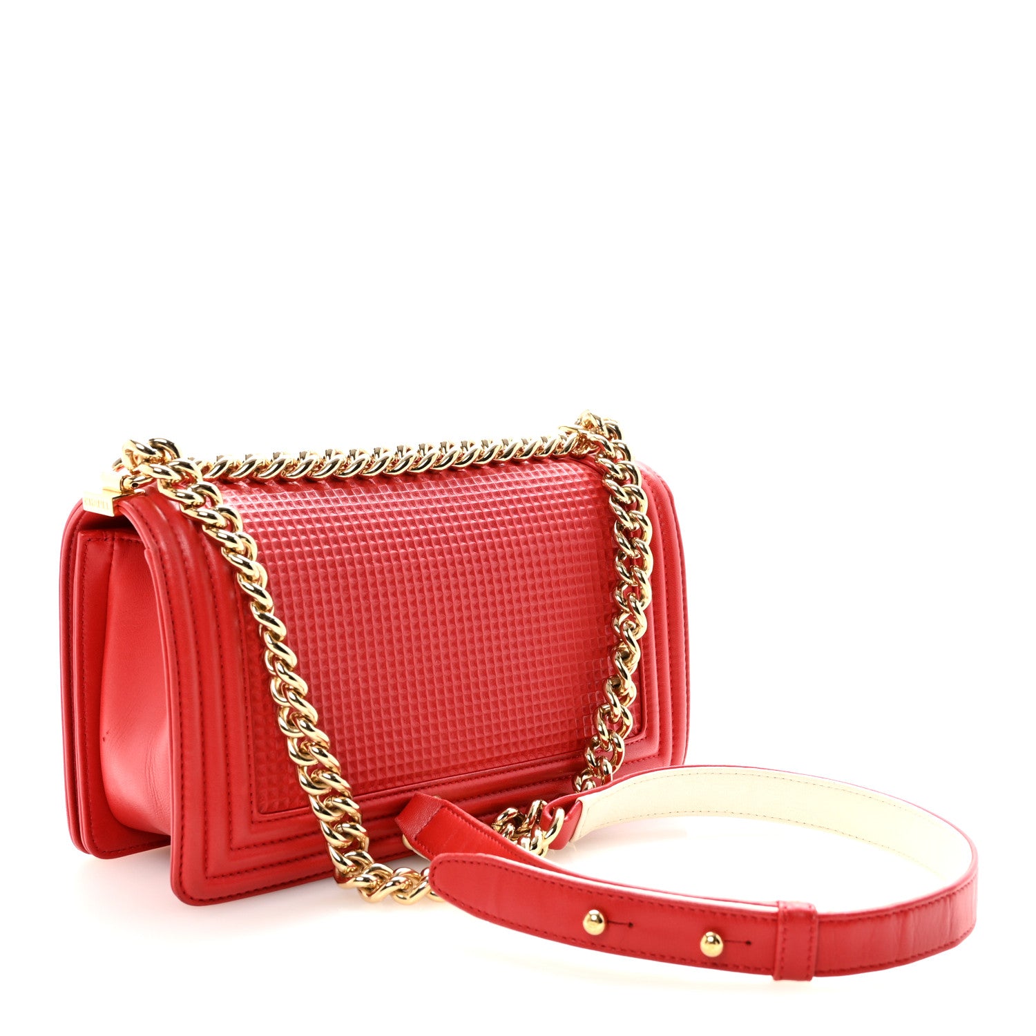 Chanel Lambskin Embossed Medium Boy Cube Flap Red 3 of 10