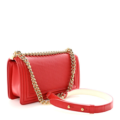Chanel Lambskin Embossed Medium Boy Cube Flap Red 3 of 10