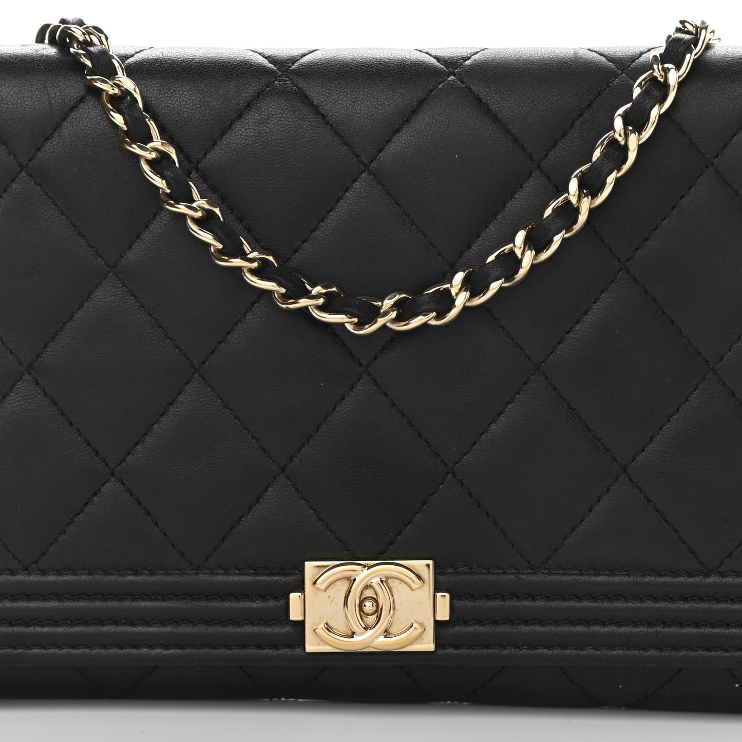 Lambskin Quilted Boy Wallet On Removable Chain WOC Black