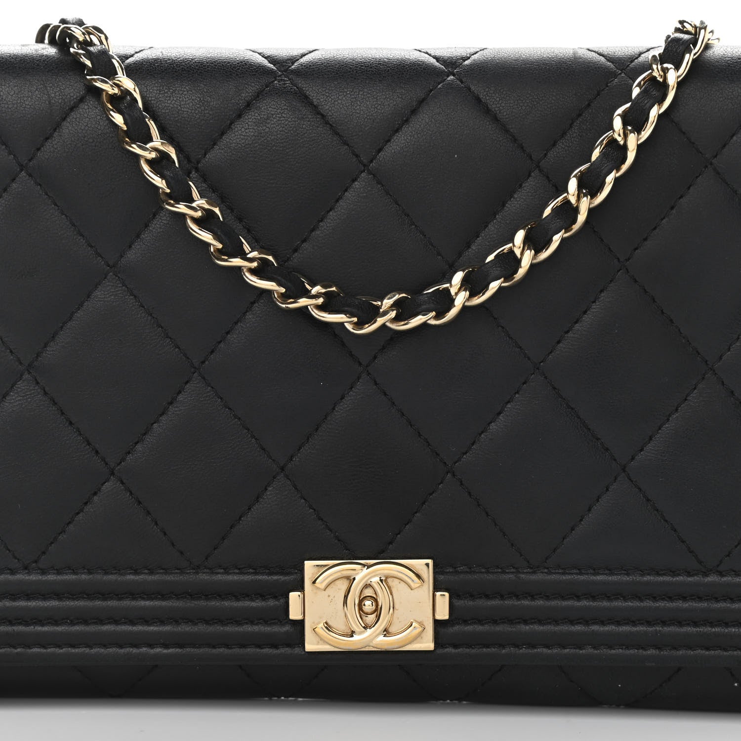 Chanel Lambskin Quilted Boy Wallet On Removable Chain WOC Black 9 of 11