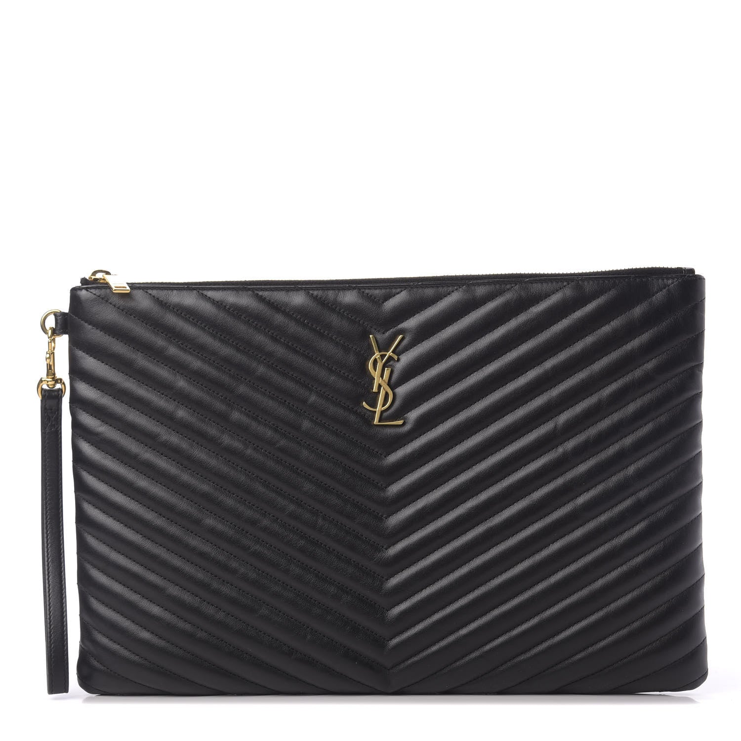 Saint Laurent Calfskin Matelasse Chevron Monogram Document Holder Black 1 of 10