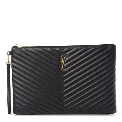 Saint Laurent Calfskin Matelasse Chevron Monogram Document Holder Black 1 of 10