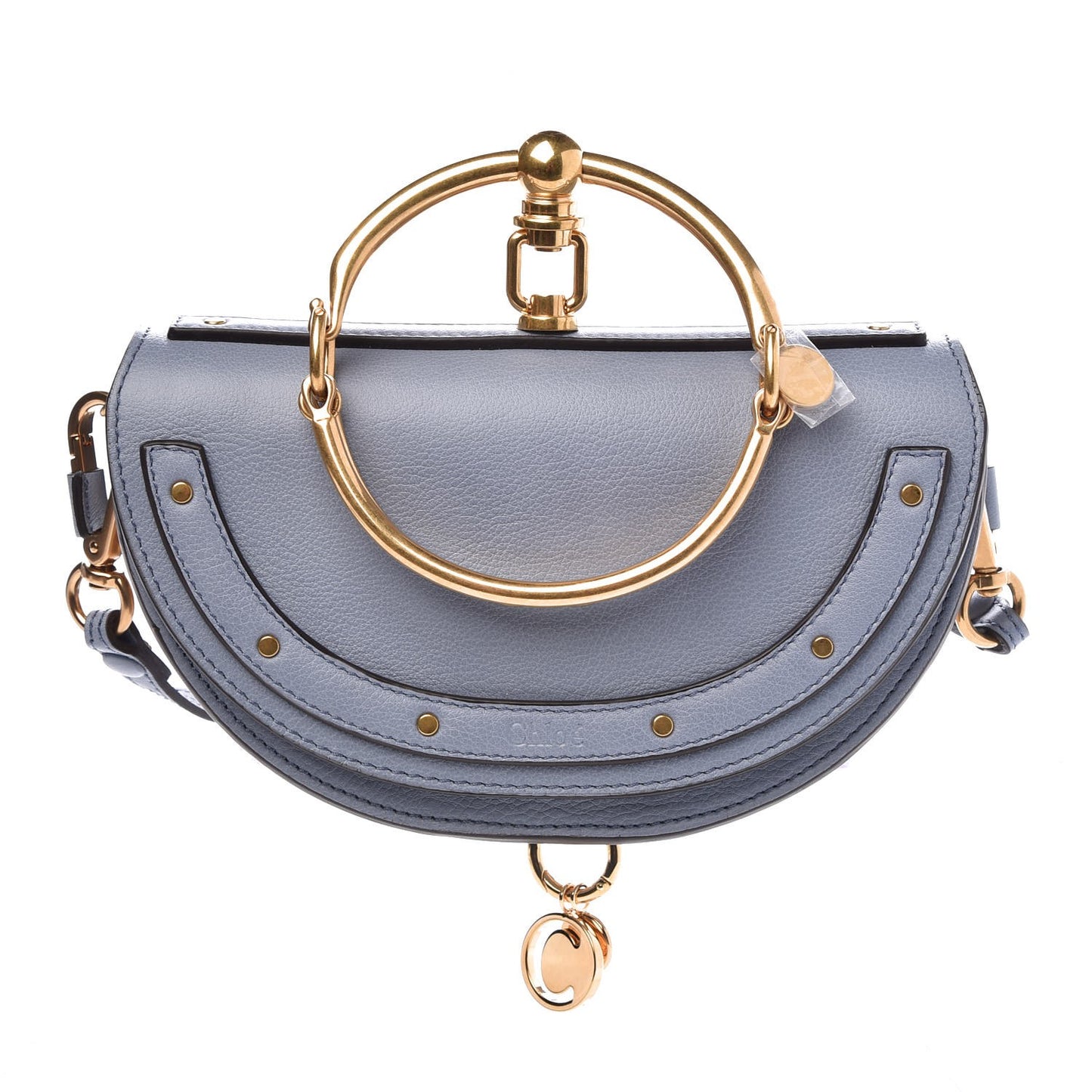 Calfskin Small Nile Bracelet Minaudiere Bag Washed Blue