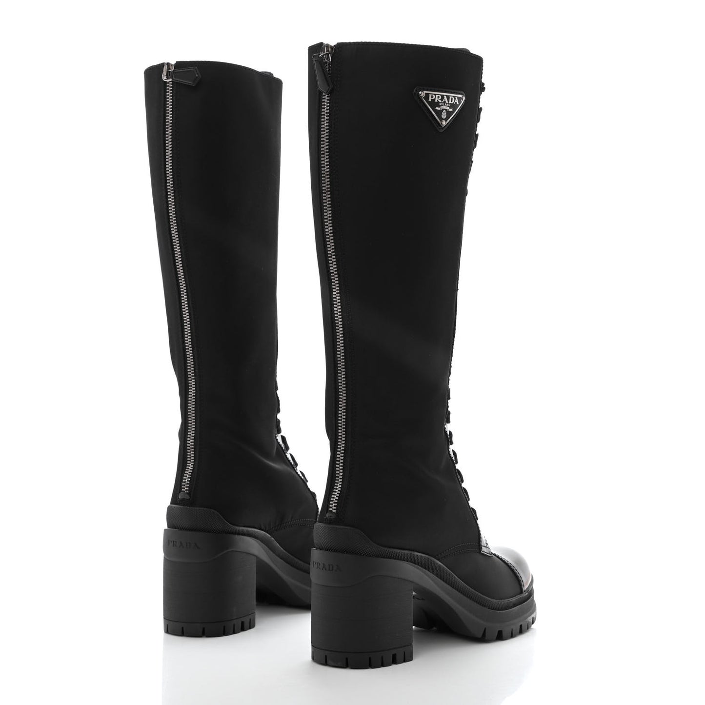 Re-Nylon Spazzolato Metal Triangle Logo Tall 55mm Combat Boots 38 Black