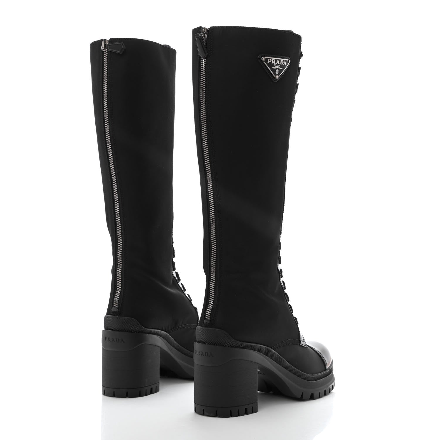 Prada Re-Nylon Spazzolato Metal Triangle Logo Tall 55mm Combat Boots 38 Black 4 of 9