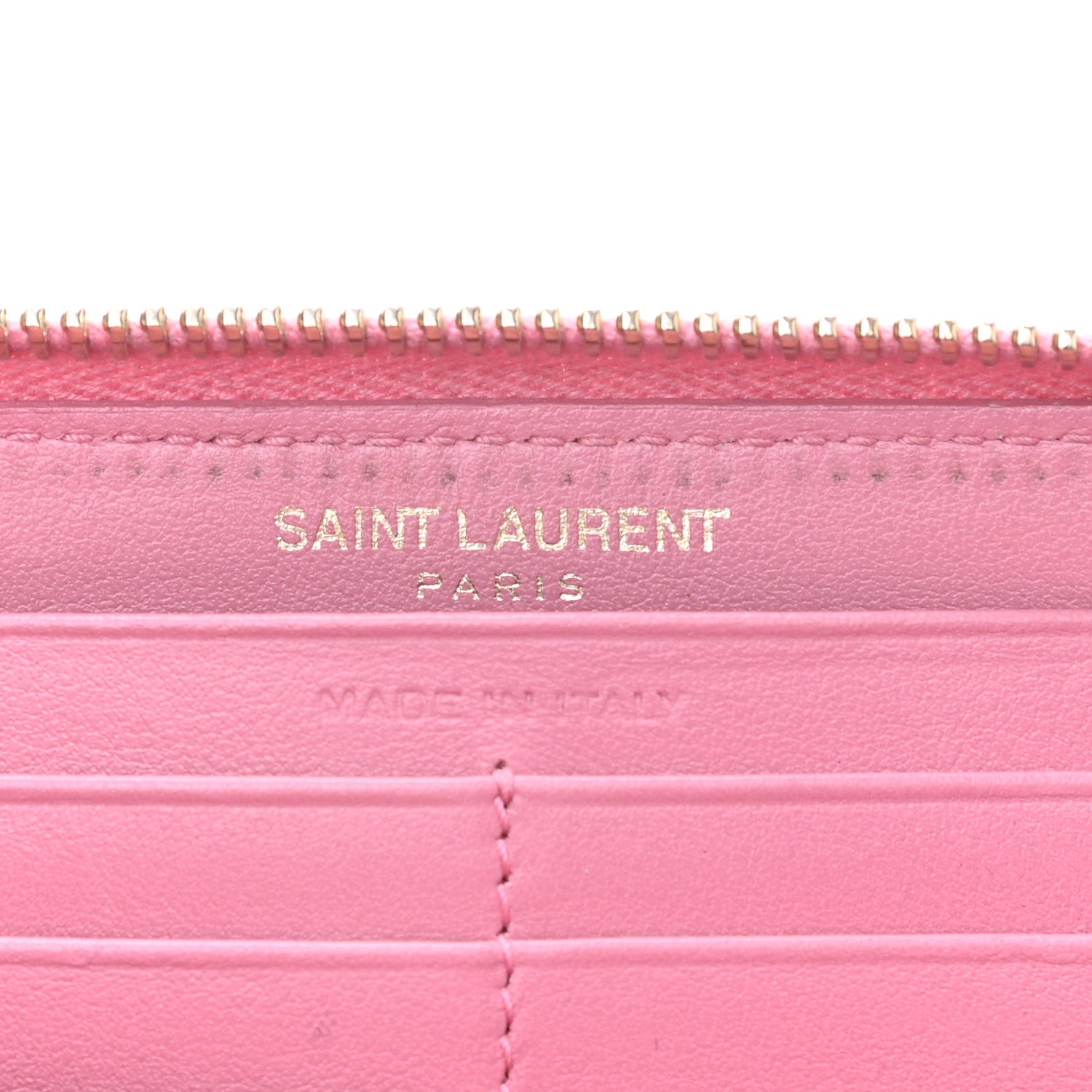 Saint Laurent Calfskin Crocodile Embossed Monogram Zip Around Wallet Pink 6 of 6