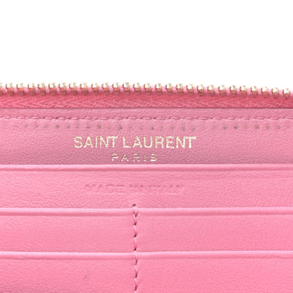 Saint Laurent Calfskin Crocodile Embossed Monogram Zip Around Wallet Pink 6 of 6