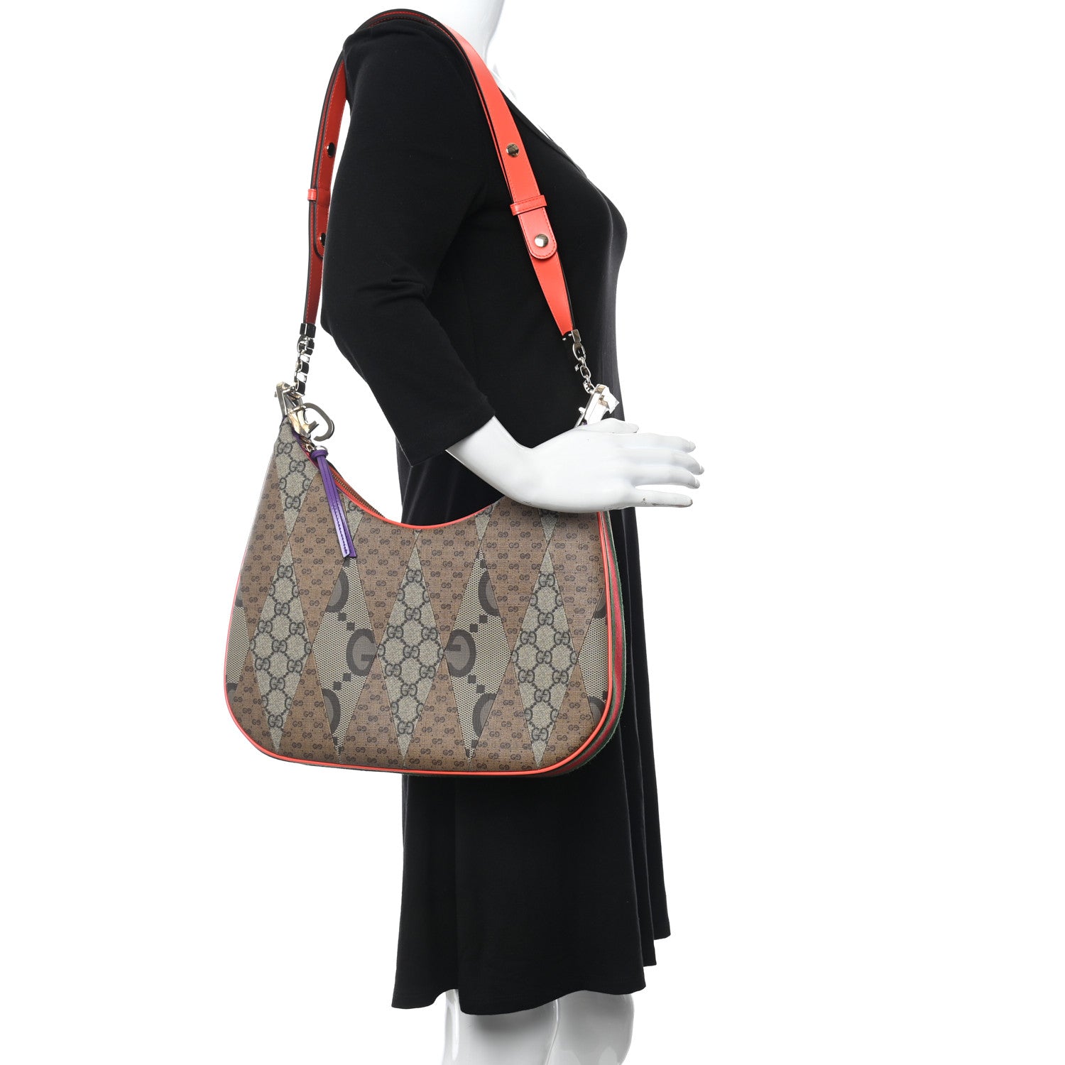 Gucci GG Supreme Monogram Mix Monogram Web Patchwork Large Attache Shoulder Bag Beige Multicolor 2 of 10