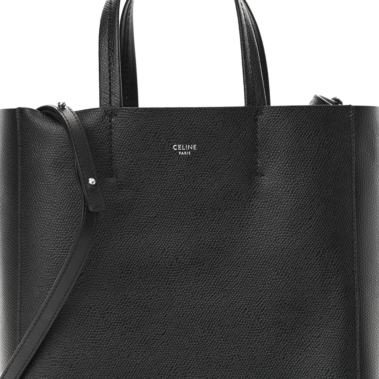Grained Calfskin Small Vertical Cabas Black