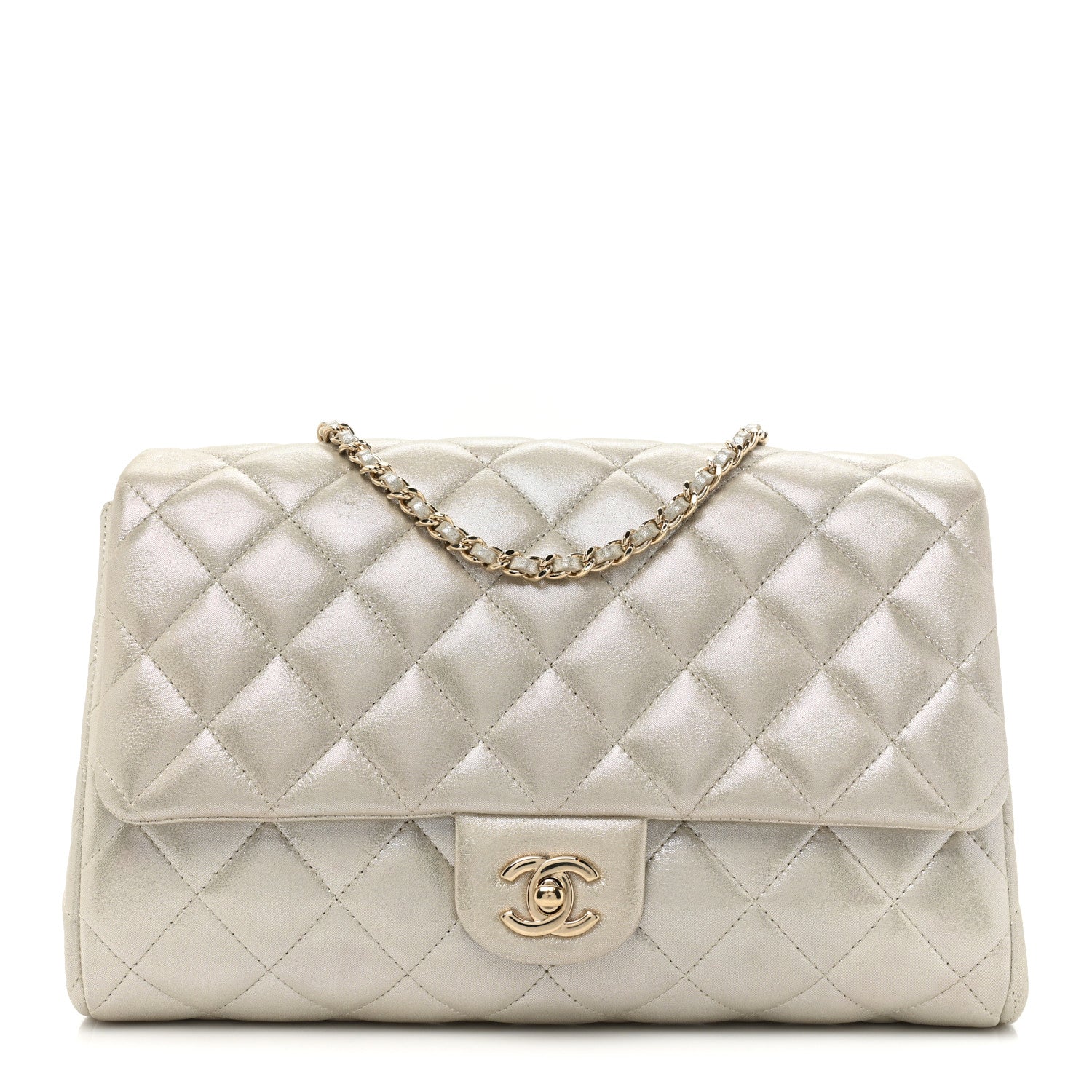 Chanel Iridescent Calfskin Quilted Clutch With Chain Flap Light Gold 1 of 12