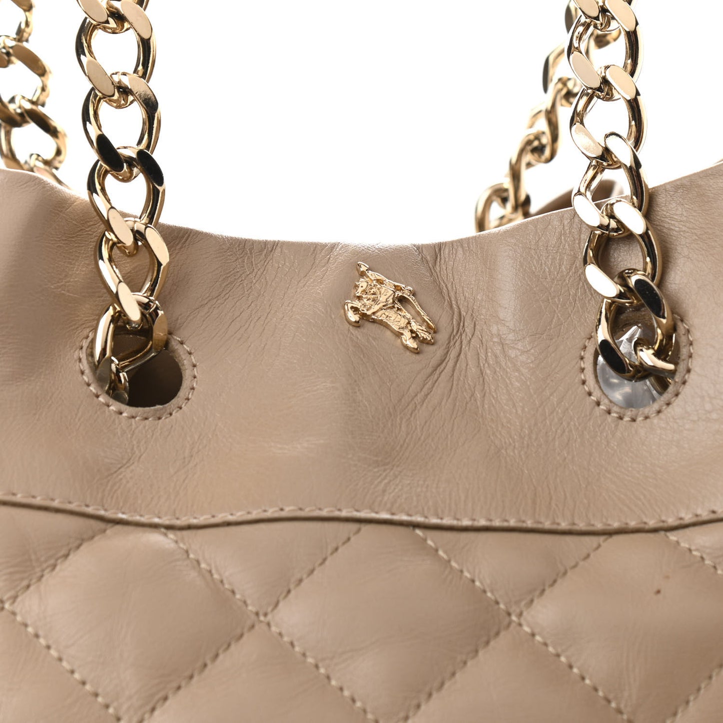 Calfskin Quilted Bucket Shoulder Bag Beige