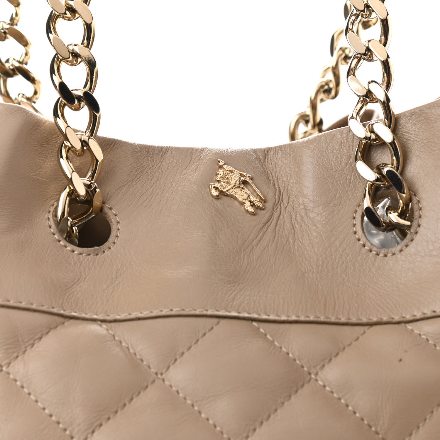 Burberry Calfskin Quilted Bucket Shoulder Bag Beige 8 of 15