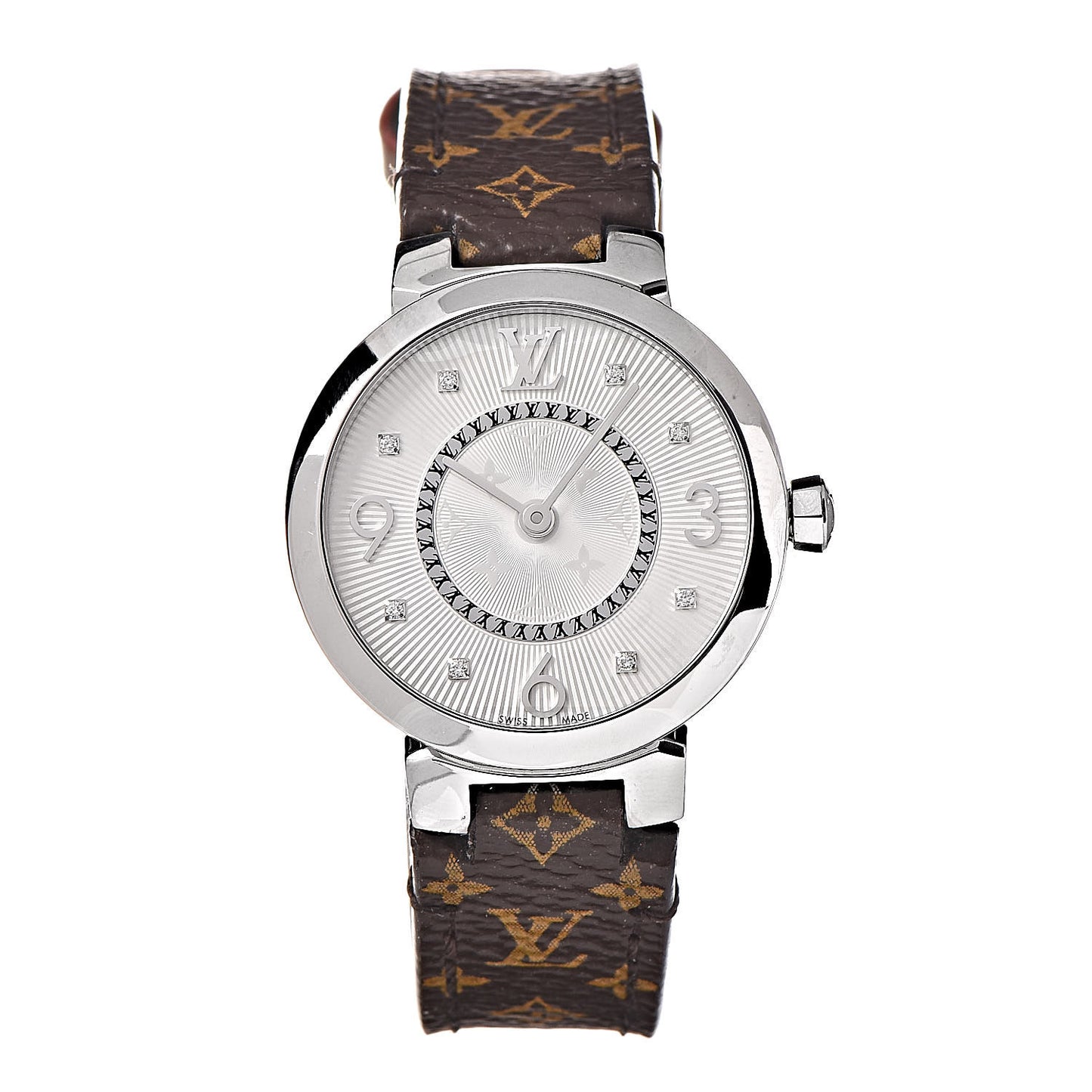 Stainless Steel Monogram Diamond 28mm Tambour Slim Quartz Watch