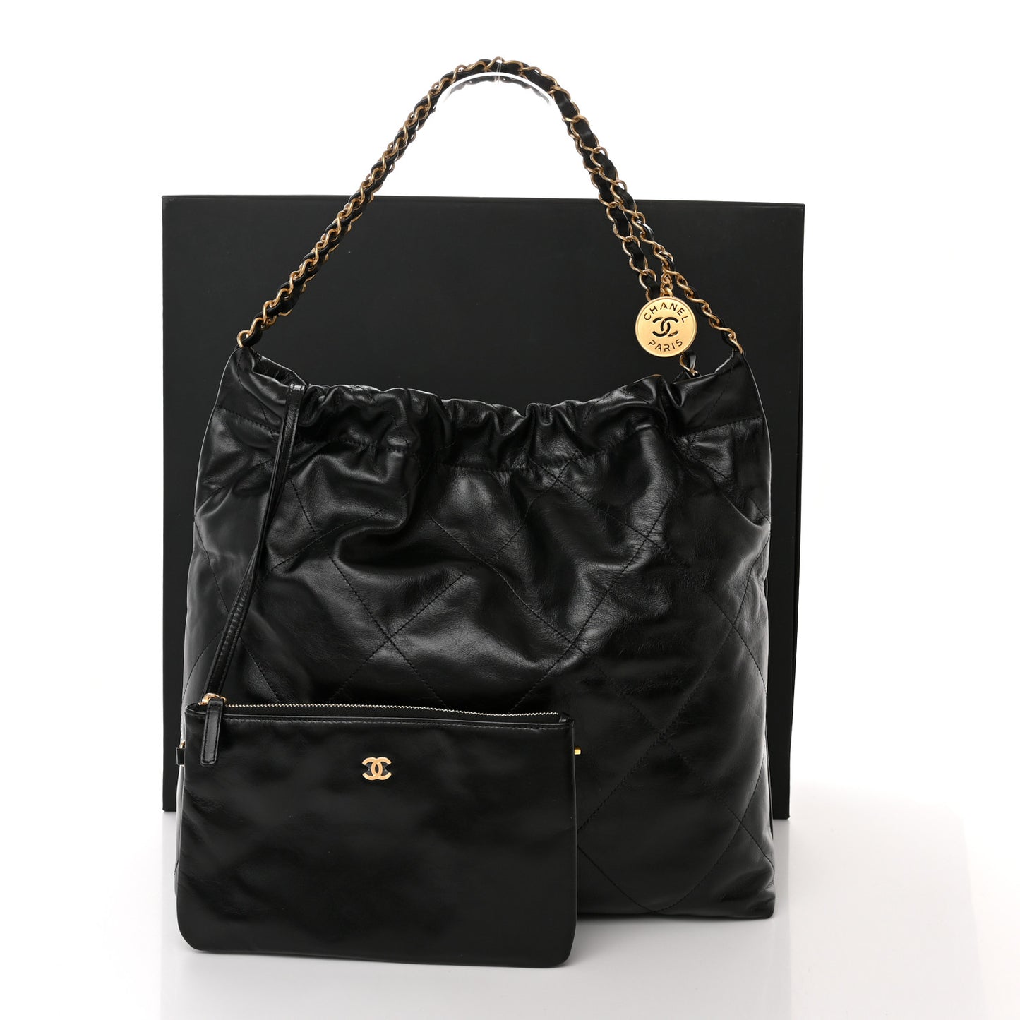 Shiny Calfskin Quilted Chanel 22 Black