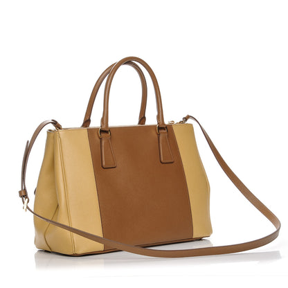 Prada Saffiano Lux Medium Bi-Color Double Zip Tote Caramel Gine 3 of 7