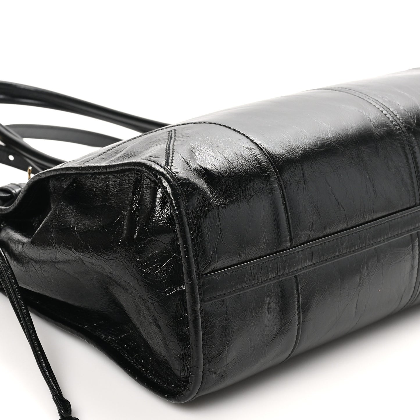 Glossy Calfskin Triangle Large Bonnie Shoulder Bag Black