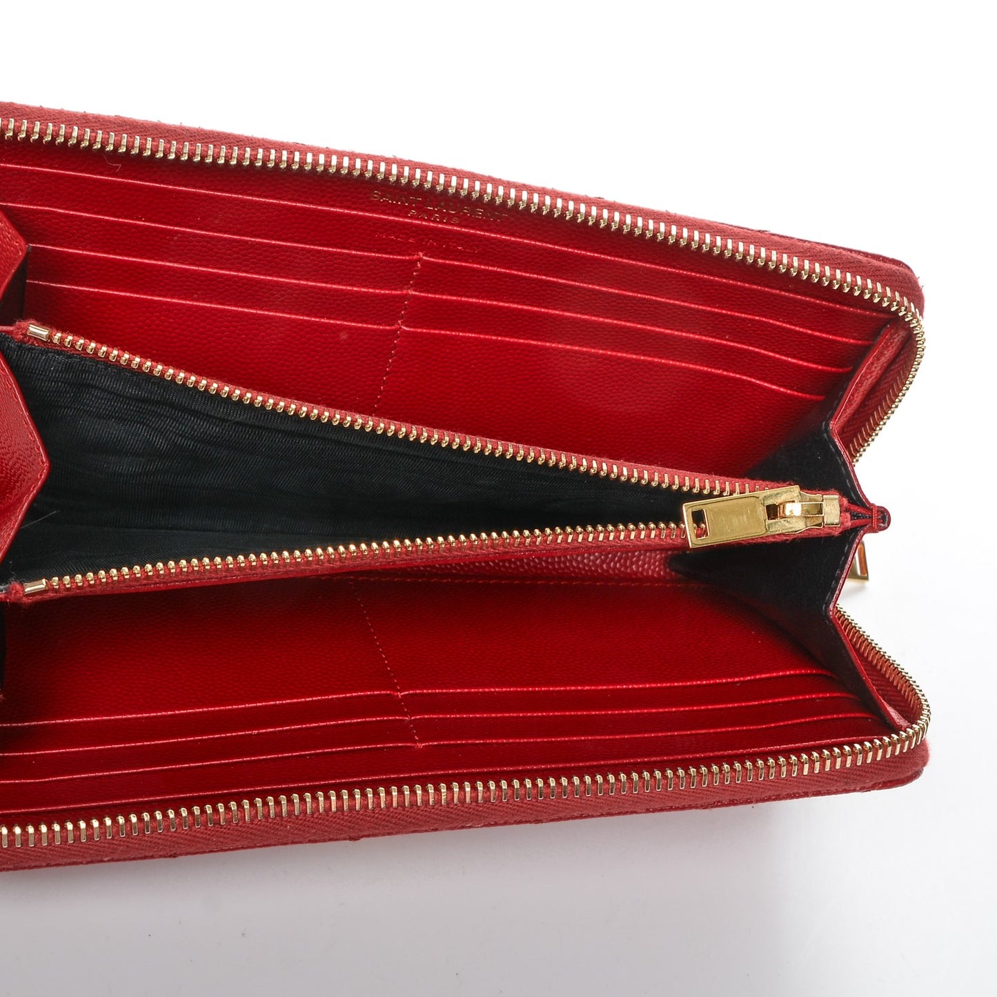 Grain De Poudre Matelasse Chevron Monogram Zip Around Wallet Red