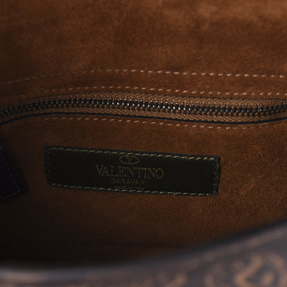 Valentino Garavani Calfskin Santeria Embossed Medium Rockstud Rolling Flap Saddle Bag Brown 6 of 9