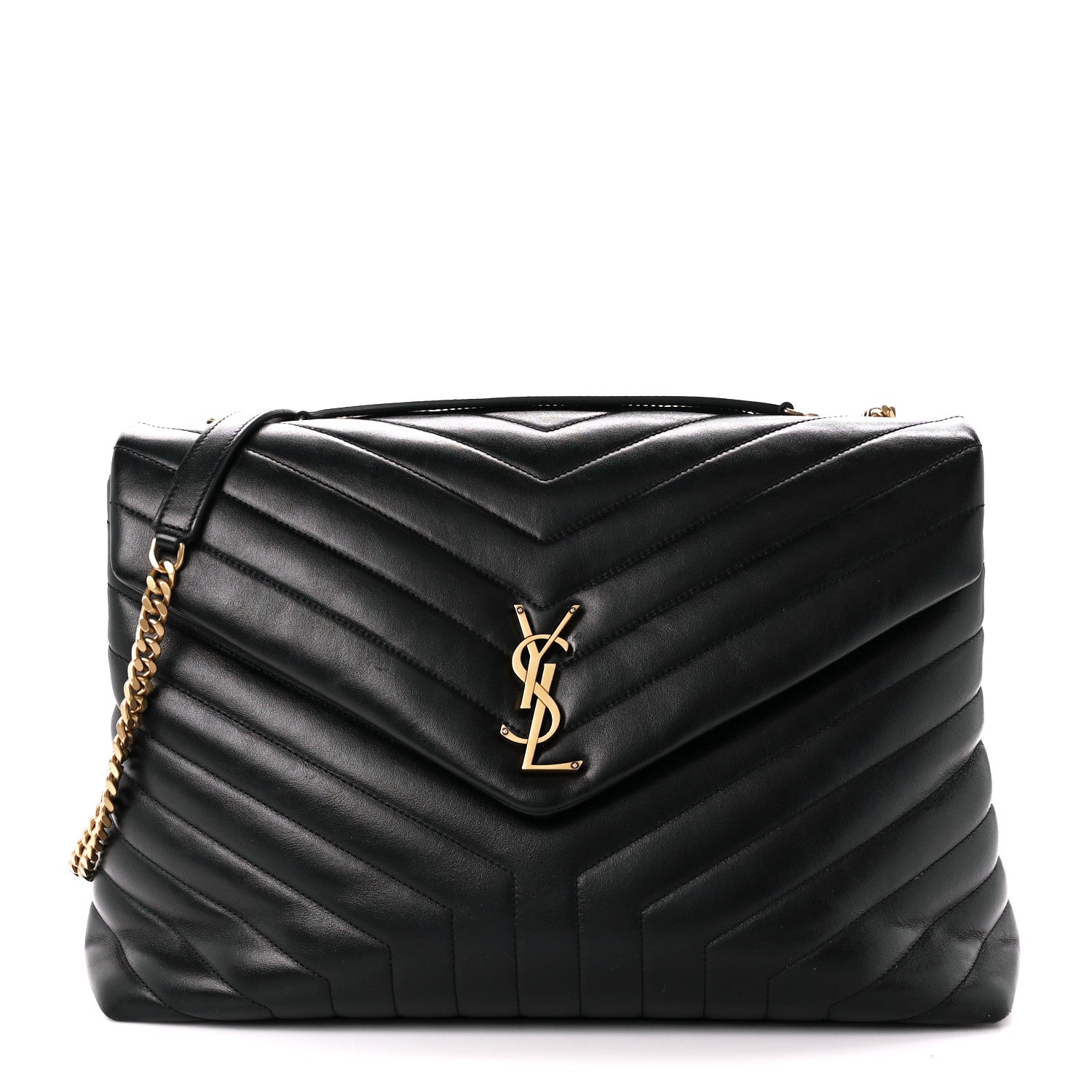 Saint Laurent Calfskin Y Quilted Monogram Large Loulou Chain Satchel Black 1 of 13