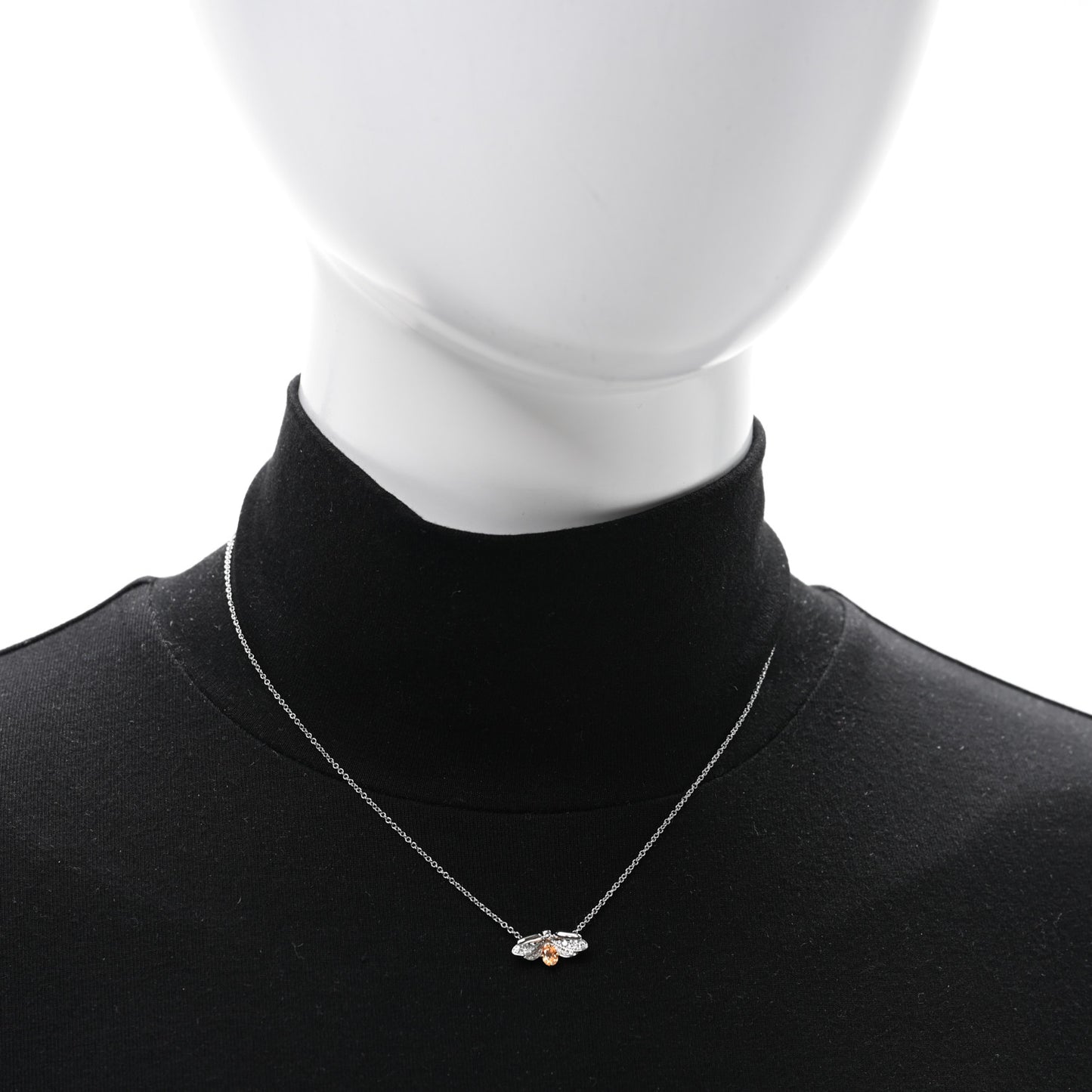 Platinum 18K Yellow Gold Diamond Spessartine Paper Flowers Firefly Pendant Necklace