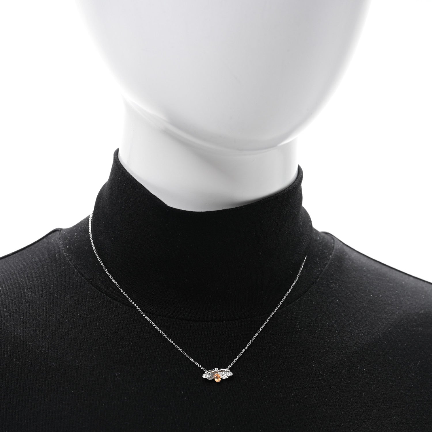 Tiffany Platinum 18K Yellow Gold Diamond Spessartine Paper Flowers Firefly Pendant Necklace 2 of 5