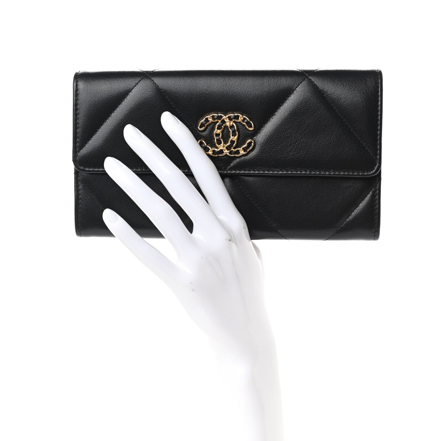 Lambskin Quilted Chanel 19 Flap Wallet Black