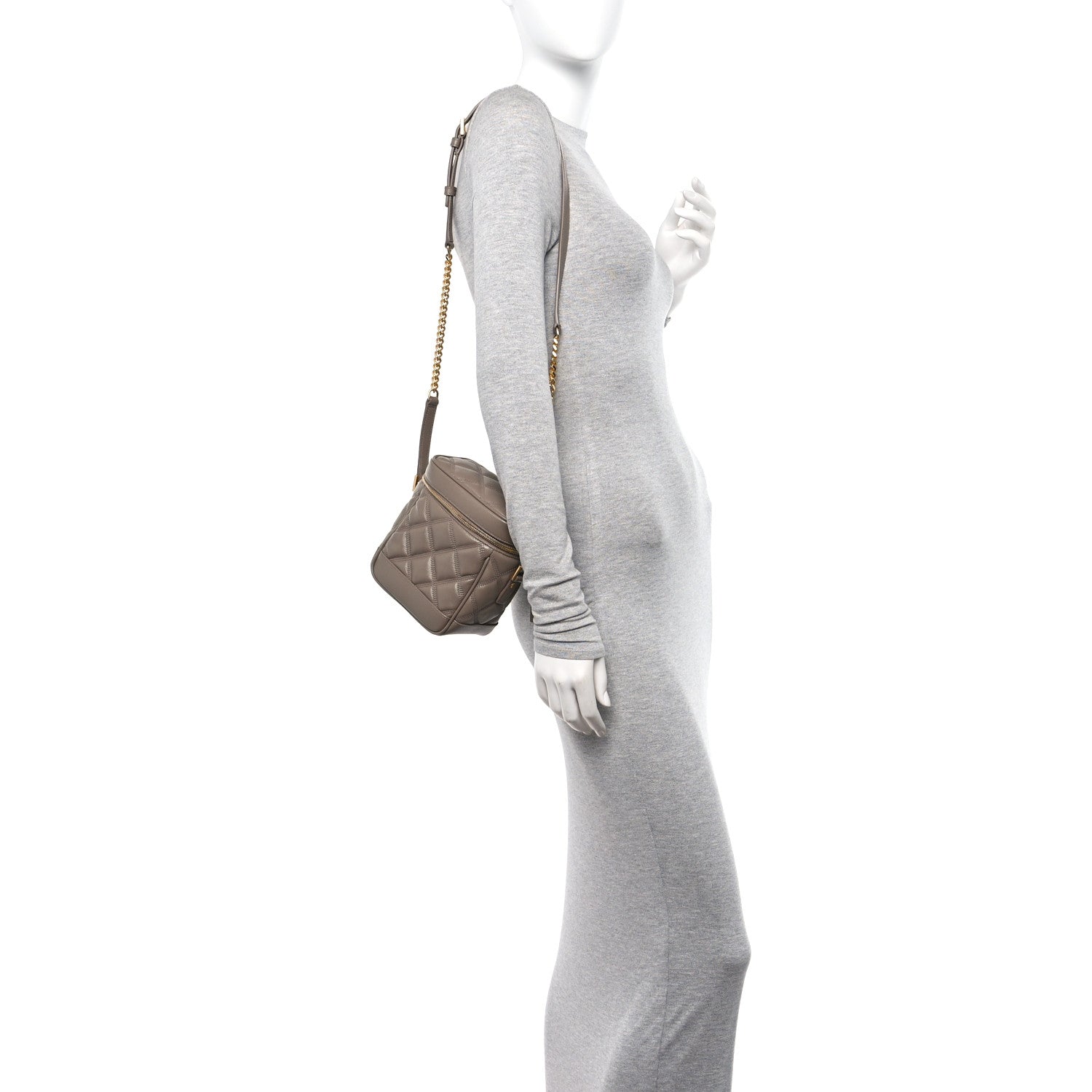 Saint Laurent Grain de Poudre Quilted 80's Vanity Bag Dark Beige 2 of 10