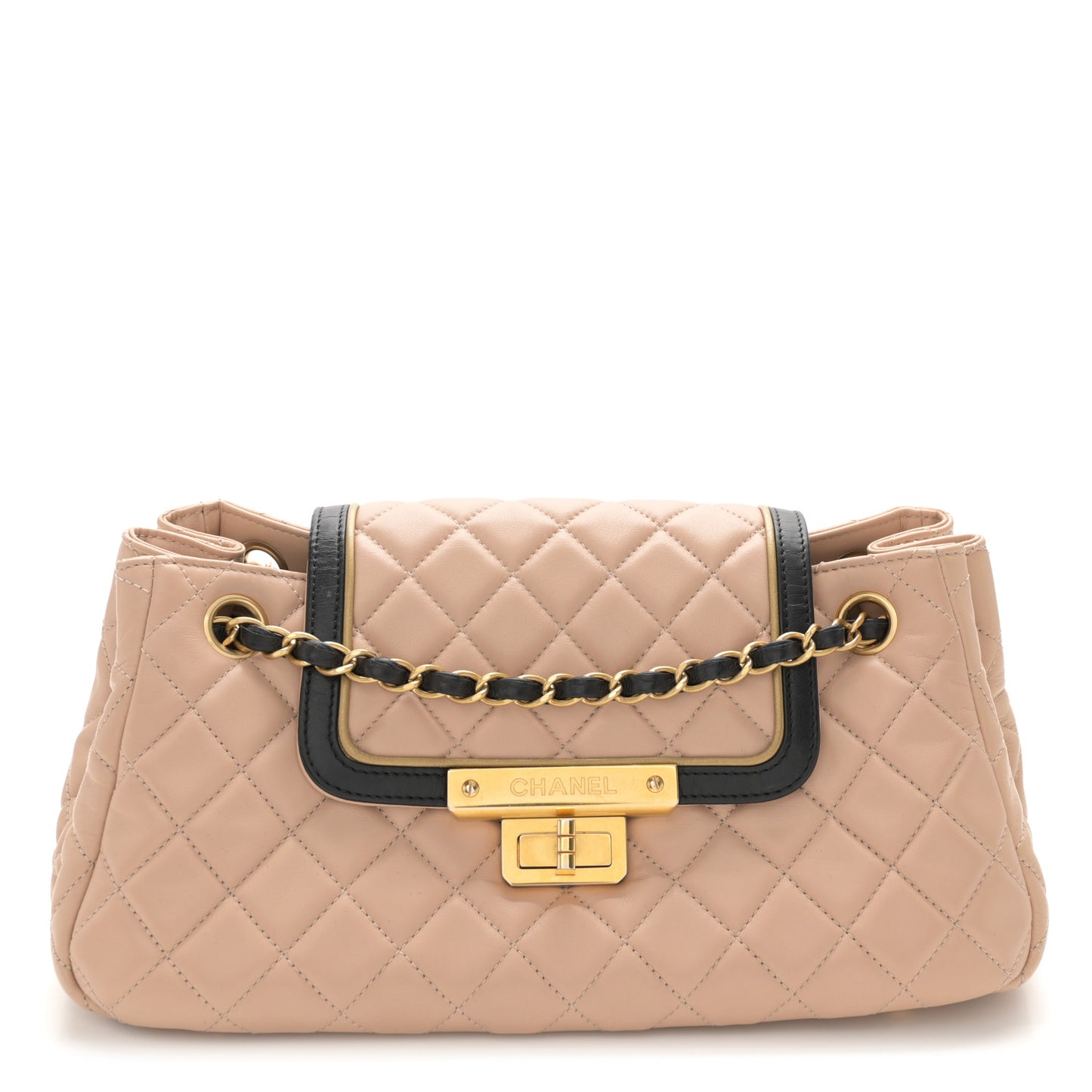 Lambskin Quilted East West Accordion Flap Beige