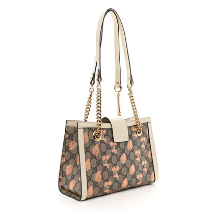 Gucci GG Supreme Monogram Berry Textured Dollar Calfskin Small Padlock Tote Beige Ebony Light Copper Mystic White 3 of 10