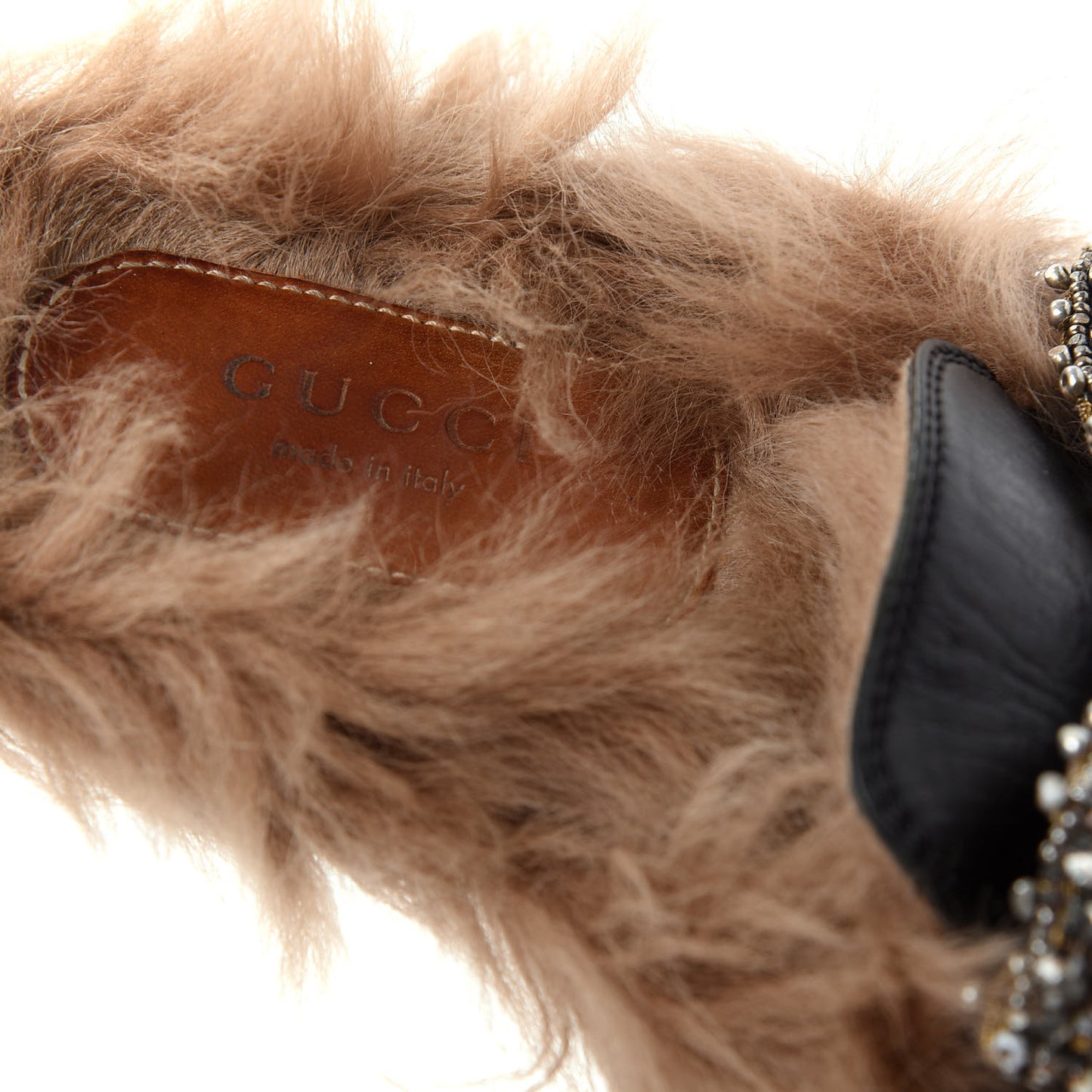 Malaga Kid Fur Crystal Bow Embroidered Womens Princetown Slippers 36 Black