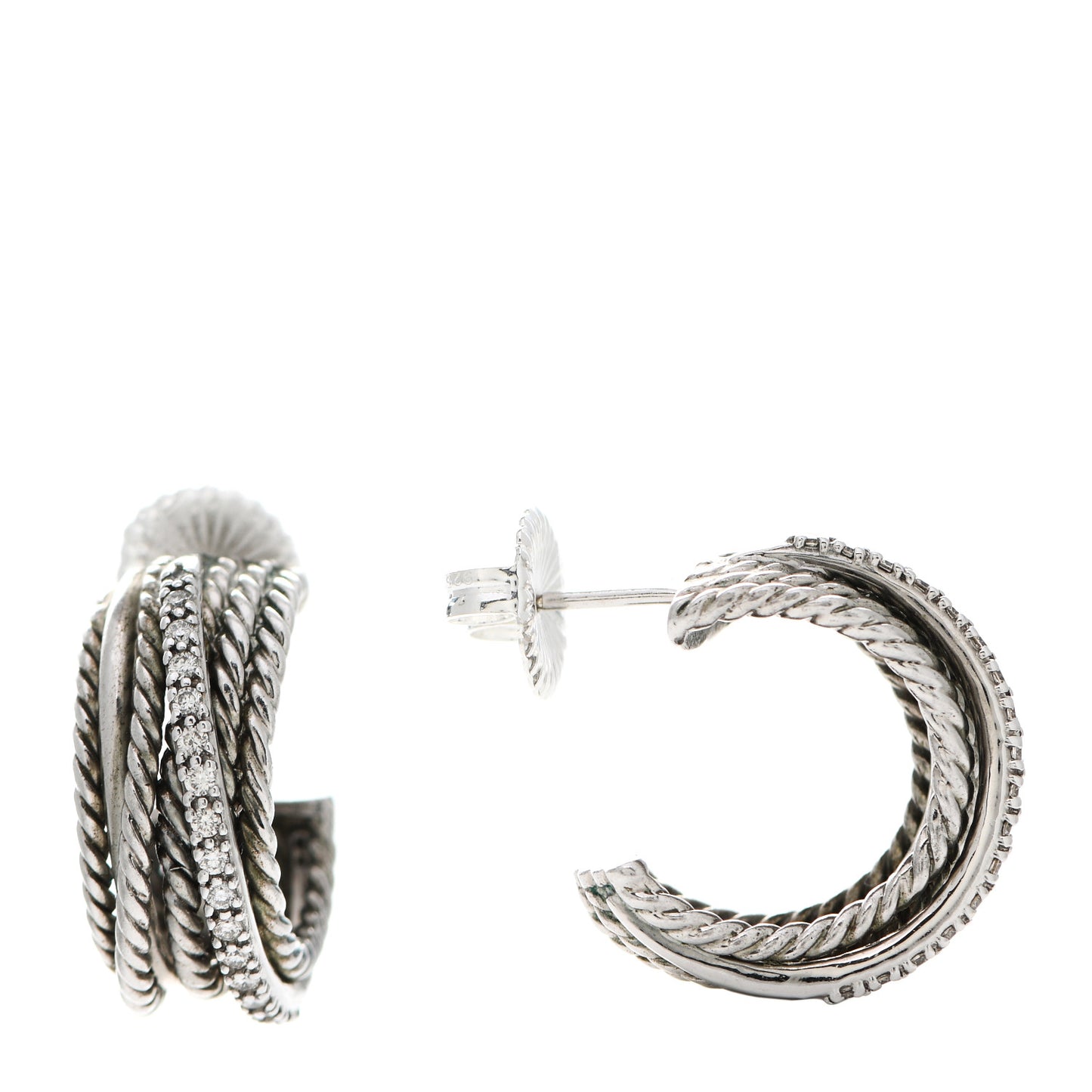 Sterling Silver Diamond 10mm Crossover Cable Hoop Earrings