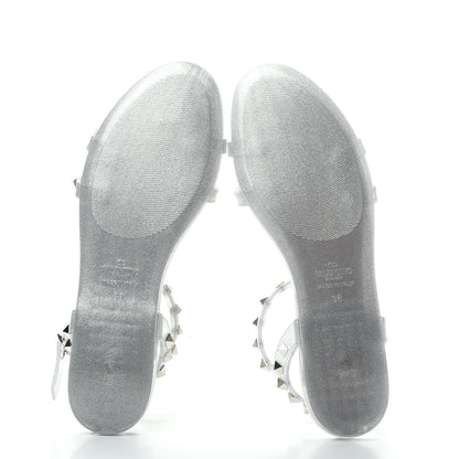 Valentino Garavani PVC Jelly Glitter Rockstud Caged Sandals 38 SIlver 6 of 10