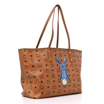 MCM Visetos Medium Rabbit Top Zip Shopper Tote Cognac 5 of 22