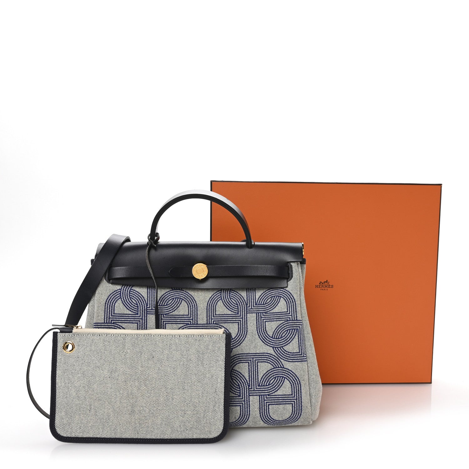 Hermes H Plume Canvas Vache Hunter Circuit 24 Herbag Zip Retourne 31 Bleu Royal Bleu Indigo Ecru 12 of 12
