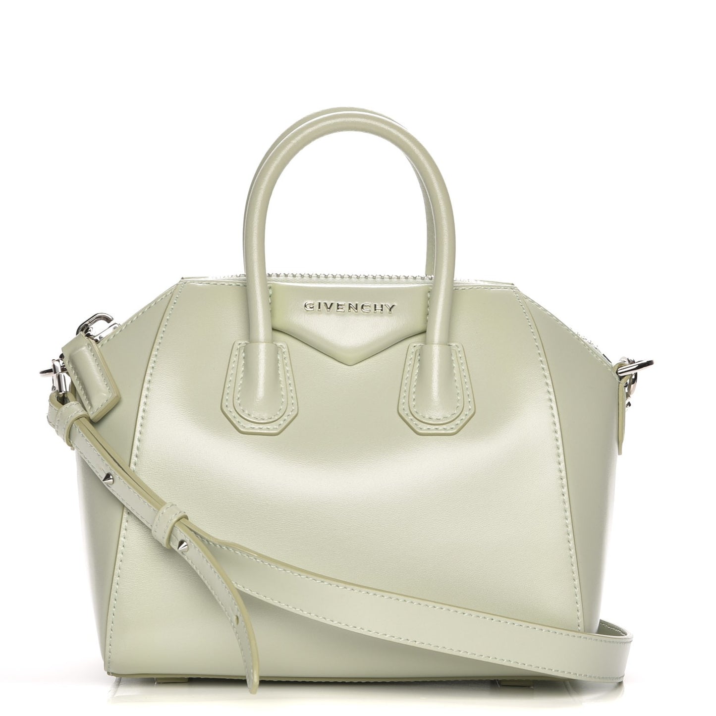 Shiny Lord Calfskin Mini Antigona Aqua Green