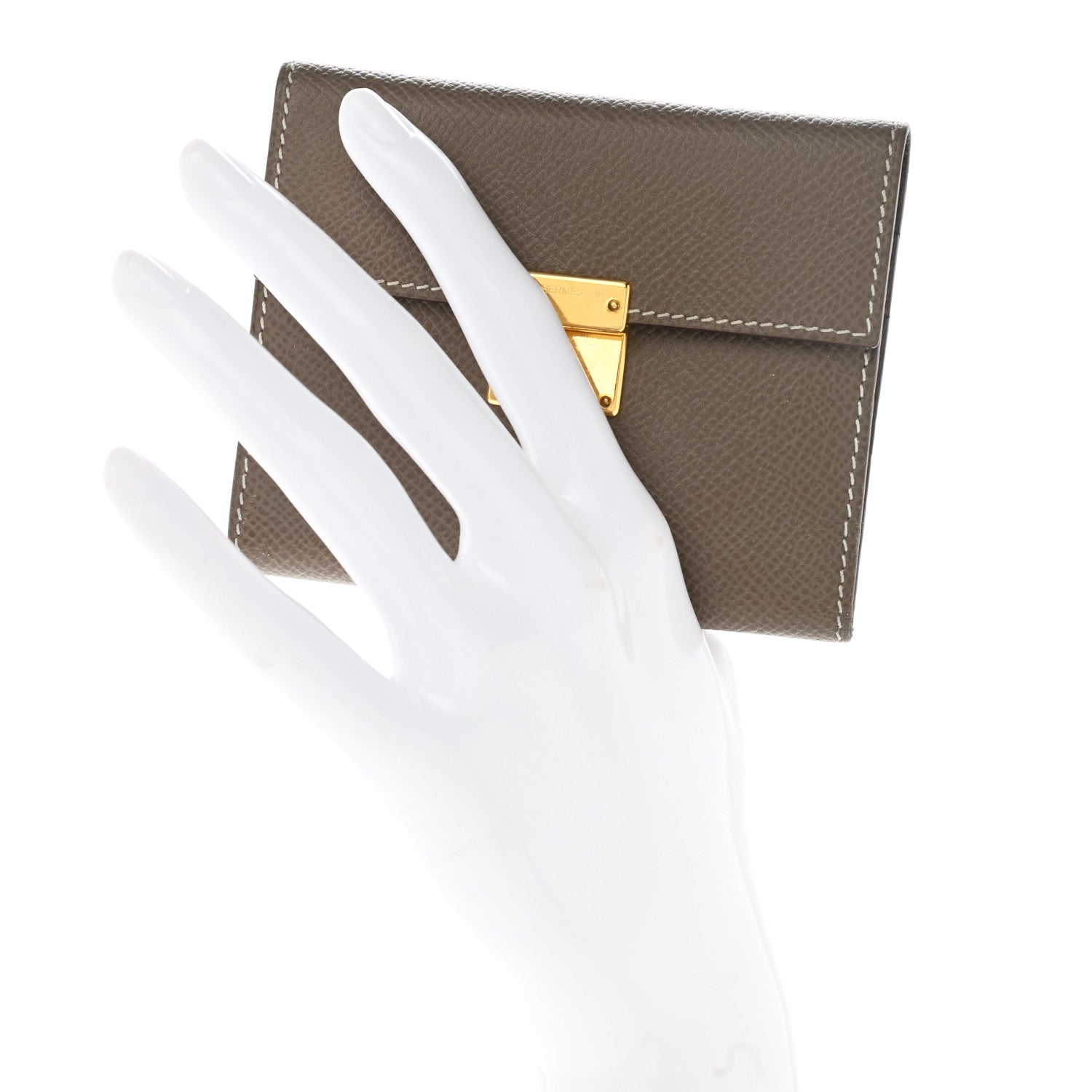Hermes Epsom Clic Mini Card Holder Etoupe 2 of 6